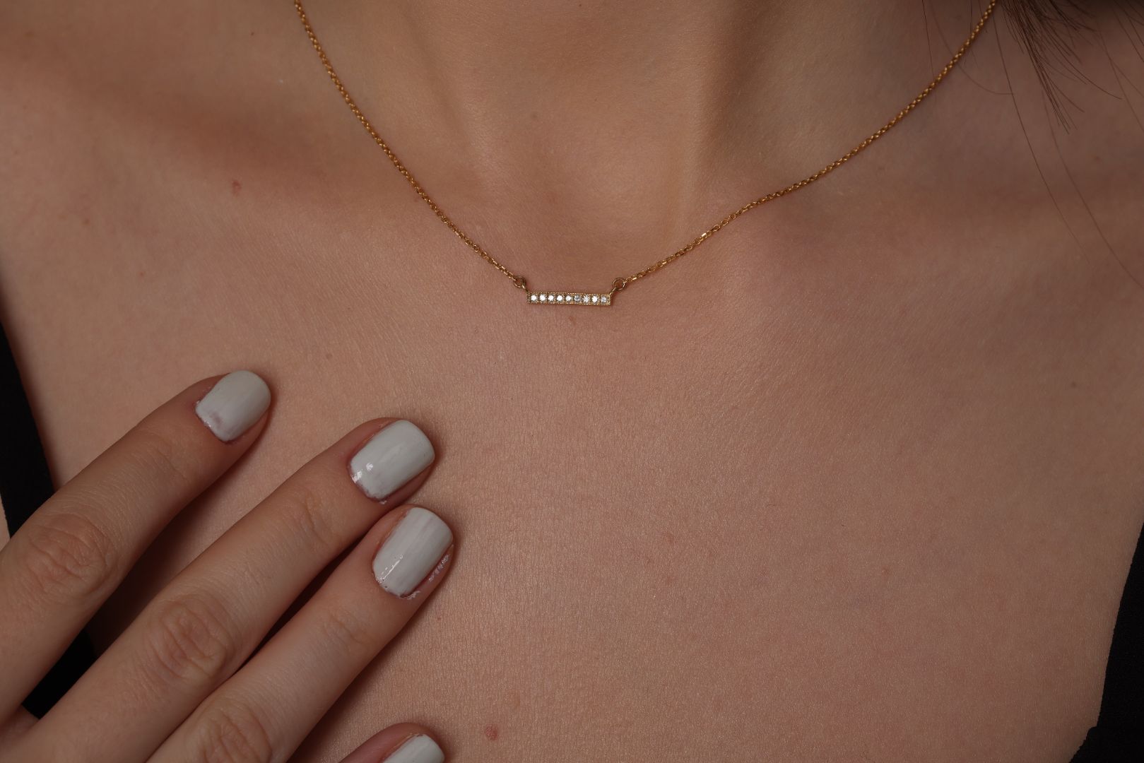 14k Solid Gold Diamond Bar Necklace / Micro Pavé Diamond Bar Pendant / Dainty Layering Necklace / Mother’s Day Gift
